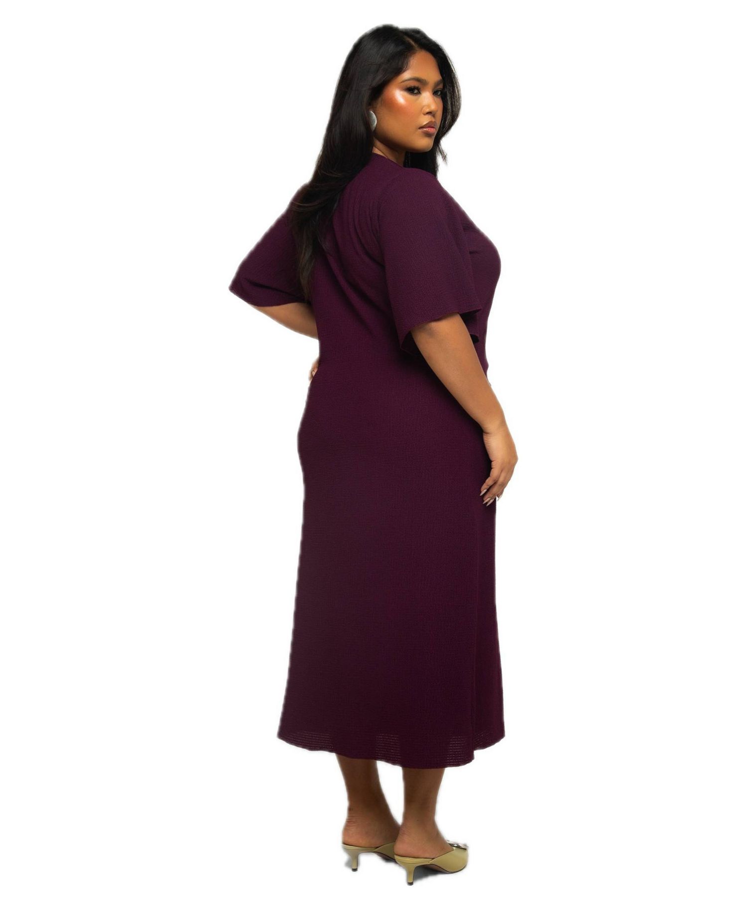 Women's Ruched Flutter Sleeve Midi Dress
