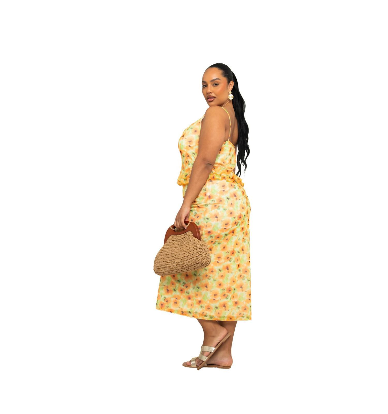 Women's Floral Print Peplum Midi Dress