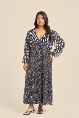 Women's Long Sleeved Polka Dot Midi Dress