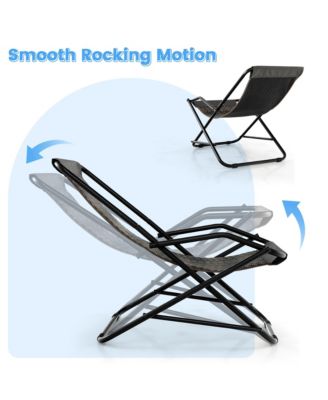 2 PCS Patio Folding Rattan Sling Chair Rocking Lounge Chaise Armrest Garden