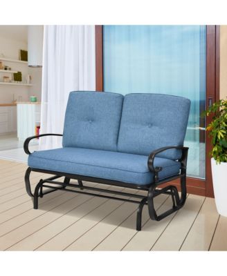 Glider Outdoor Patio Rocking Bench Loveseat Cushioned Seat Steel Frame