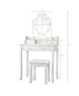 2-Pc MDF 4 Drawers & Dual-Use Desk Makeup Dressing Table with LED Touch Mirror & Cushioned Stool