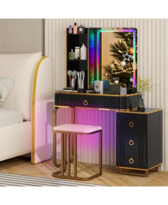 Vanity Table Set with RGB LED Lights and Wireless Charging Station