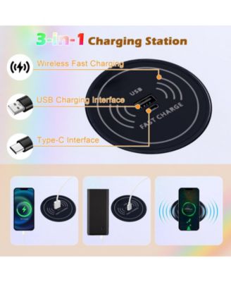 Vanity Table Set with RGB LED Lights and Wireless Charging Station