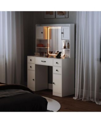 Makeup Vanity Desk with Lighted Mirror and Charging Station