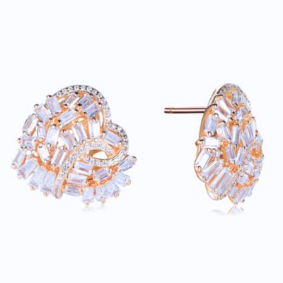 Suzy Levian Sterling Silver Cubic Zirconia Large Heart Cluster Earrings