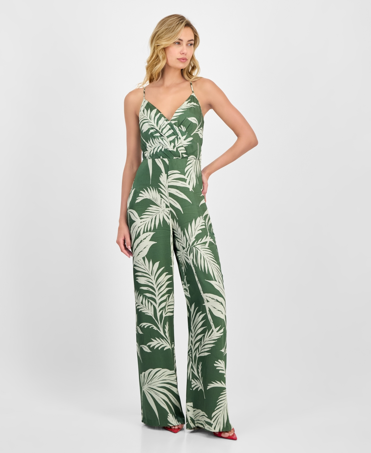 Women's Yasmin Satin Jumpsuit - Forest Tropical Print Green