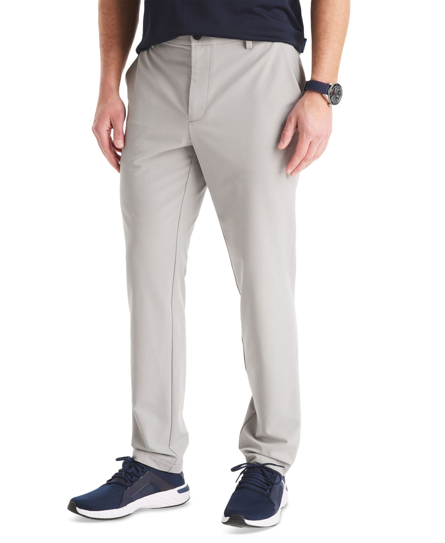 Мужские брюки Nautica Signature Slim-Fit Flat-Front Performance, цвет: Нейтральный серый — фото 1