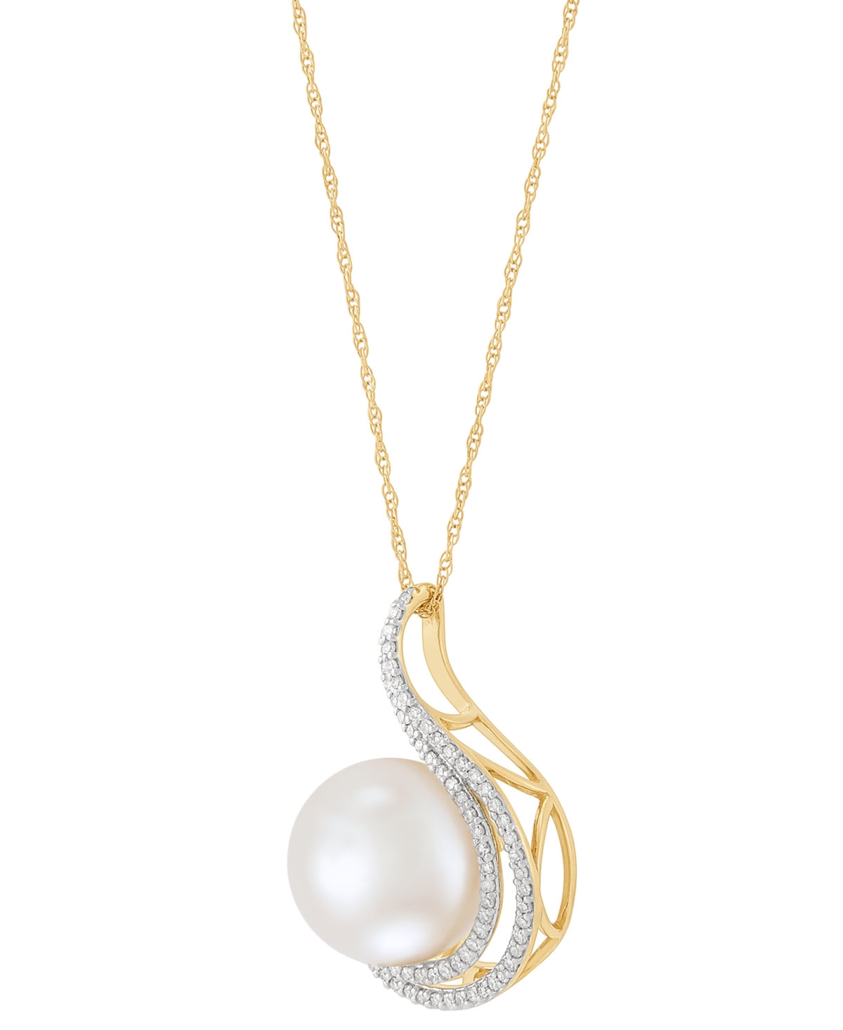 Honora Ming Pearl (11mm) & Diamond (1/4 Ct. T.w.) Swirl 18" Pendant Necklace In 14k Gold In Gold