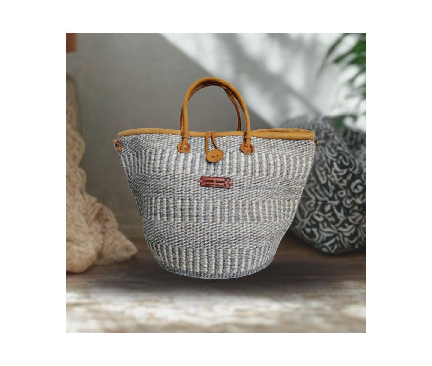 Женская сумка SAWA SAWA Ash Wisdom Handwoven Sisal Straw Basket, цвет: Серый / Молочный — фото 5