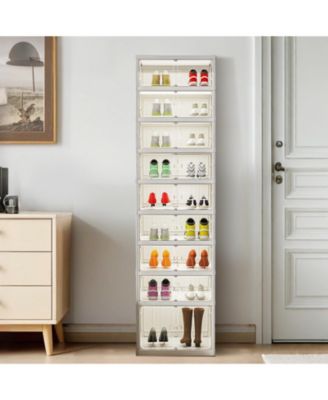 Shoe Organizer Storage Box, 18 Pairs Foldable Shoe Rack for Closet with Dustproof Doors, No Assembly Stackable Boot Shoes Boxes Cabinet Bins