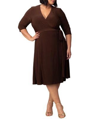 Women's Plus Size Essential Wrap Dress with 3/4 Sleeves