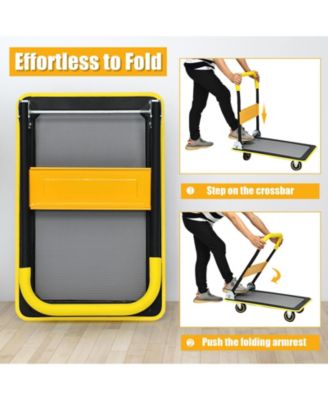 Folding Push Cart Dolly, Rolling Platform Cart for Garage Warehouse, Portable Flatbed Cart with Non-Slip Swivel Casters