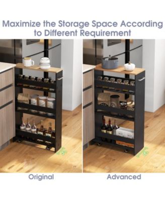 8" 4-Tier Rolling Storage Cart Slim Kitchen Cart on Wheels with Open Shelves and Handle