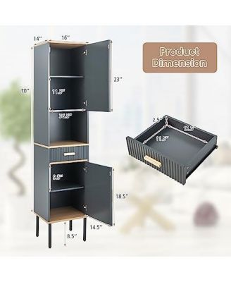 Free-Standing Bathroom Cabinet Narrow Linen with Doors and Drawer