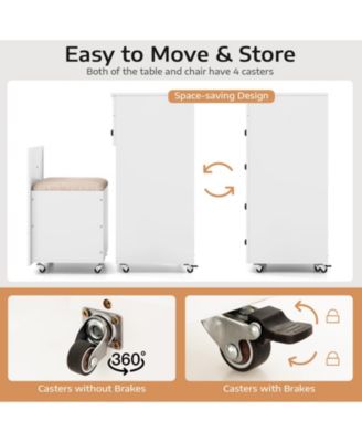 3-in-1 Vanity Set with Cushioned Stool and Flip-up Mirror