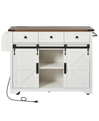 Farmhouse Kitchen Island with Drop Leaf & Wheels