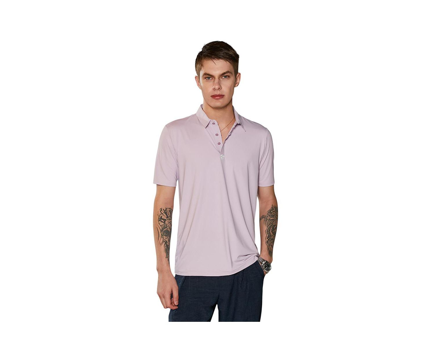 Men's Lilac Seamless Solid Polo T-Shirt