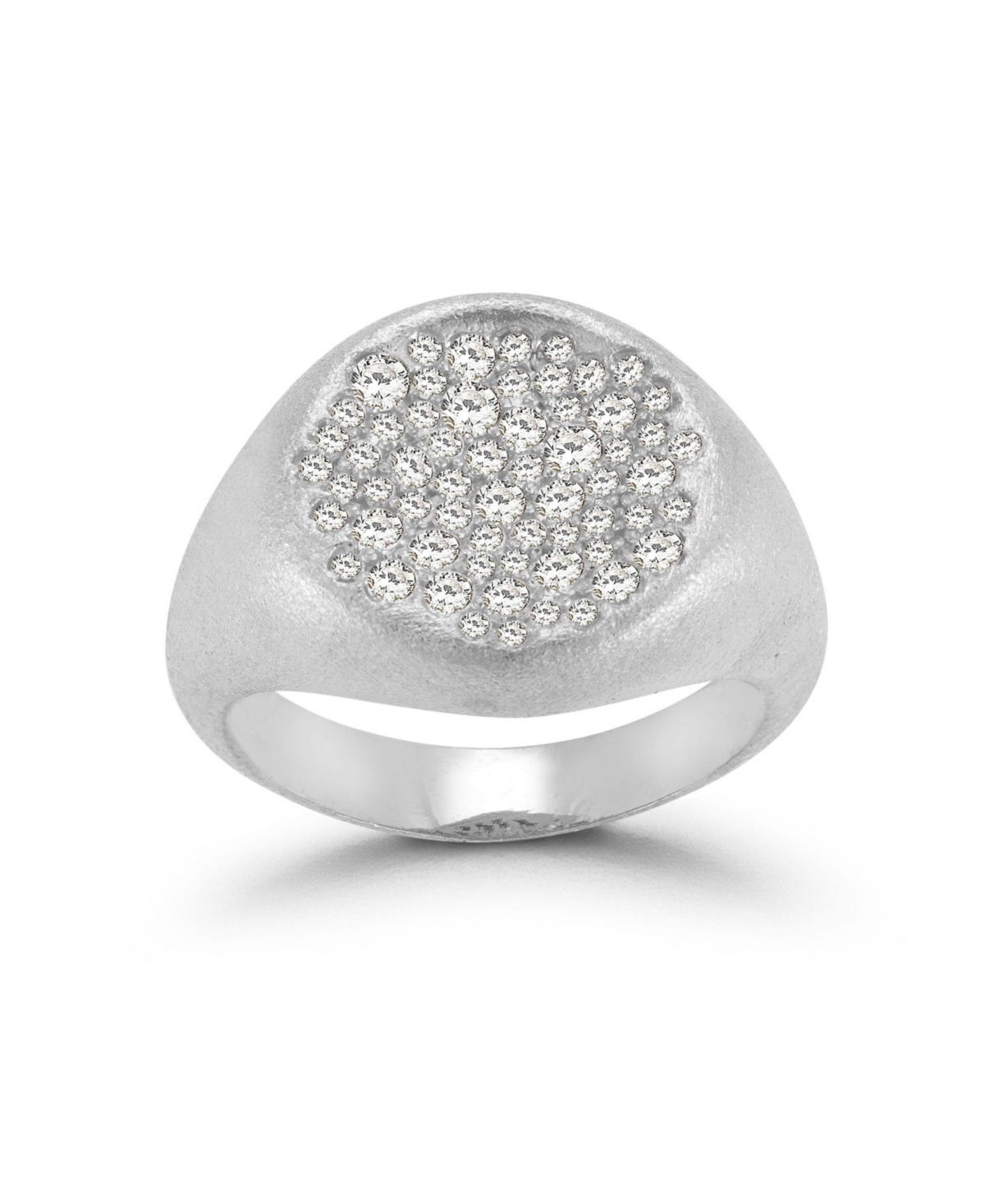 14K Gold Plated Sterling Silver Pave Satin Signet Ring - Silver