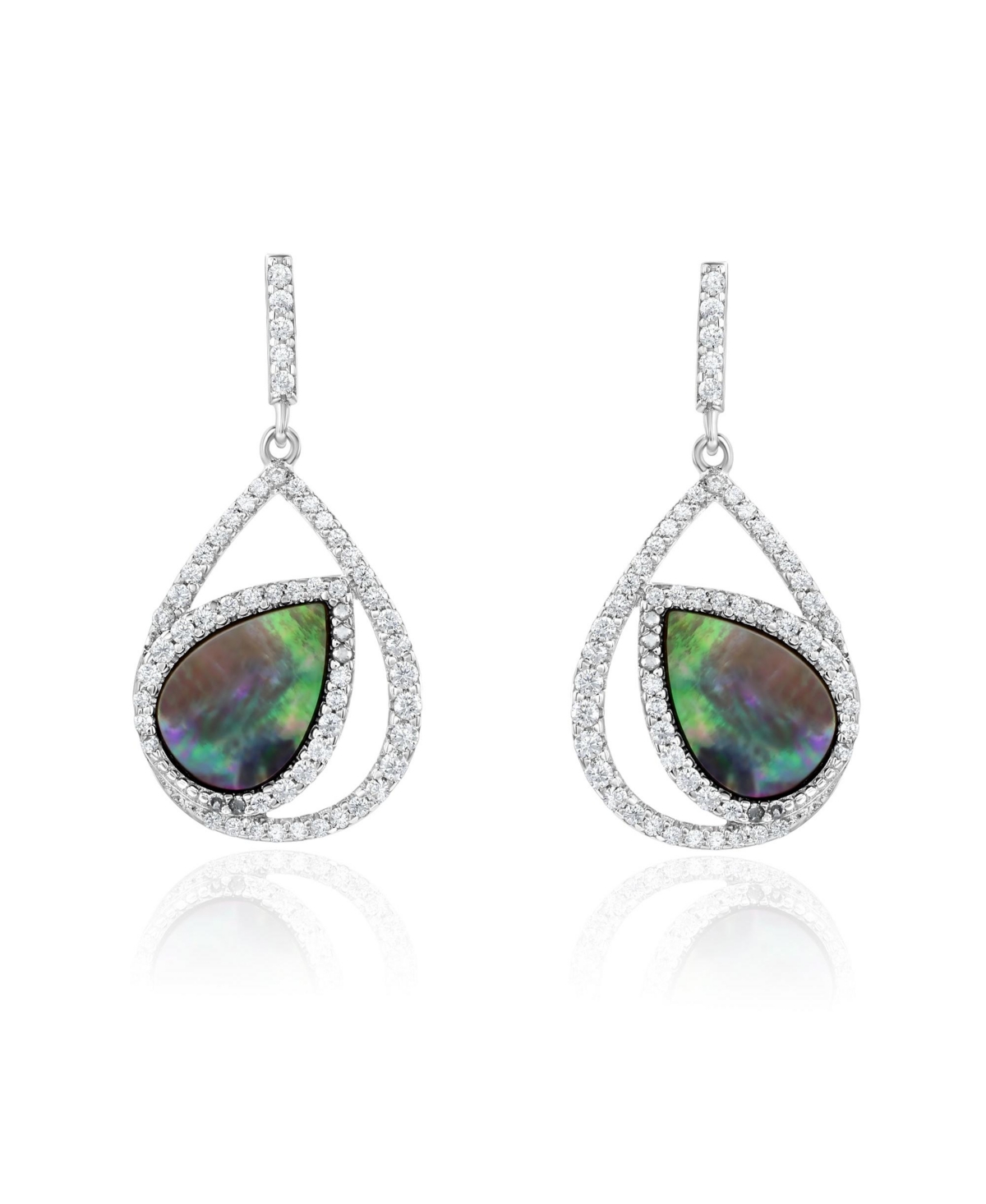 Suzy Levian Sterling Silver Cubic Zirconia Dangle Earrings - Black mother of pearl