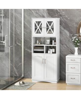 Tall Bathroom Cabinet Large Floor Storage Cabinet with Acrylic Doors and 3 Cubes