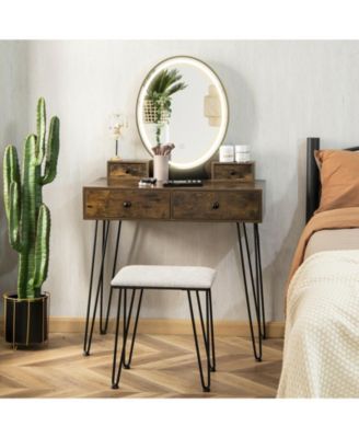 Vanity Desk with Mirror and Lights for Bedroom