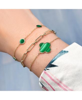 Large Malachite Single Clover Bracelet 14K Gold