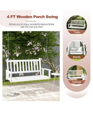 Wooden Porch Swing 2-Person Hanging Swing Chair w/ Adjustable Galvanized Metal Chains