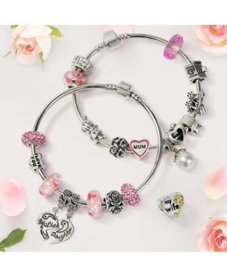 Блестящие ювелирные изделия в форме сердца из розового бисера-оберега для мамы, Жены, Браслет из стерлингового серебра