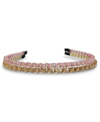 Thin Beaded Headband Set - Gold + Pink