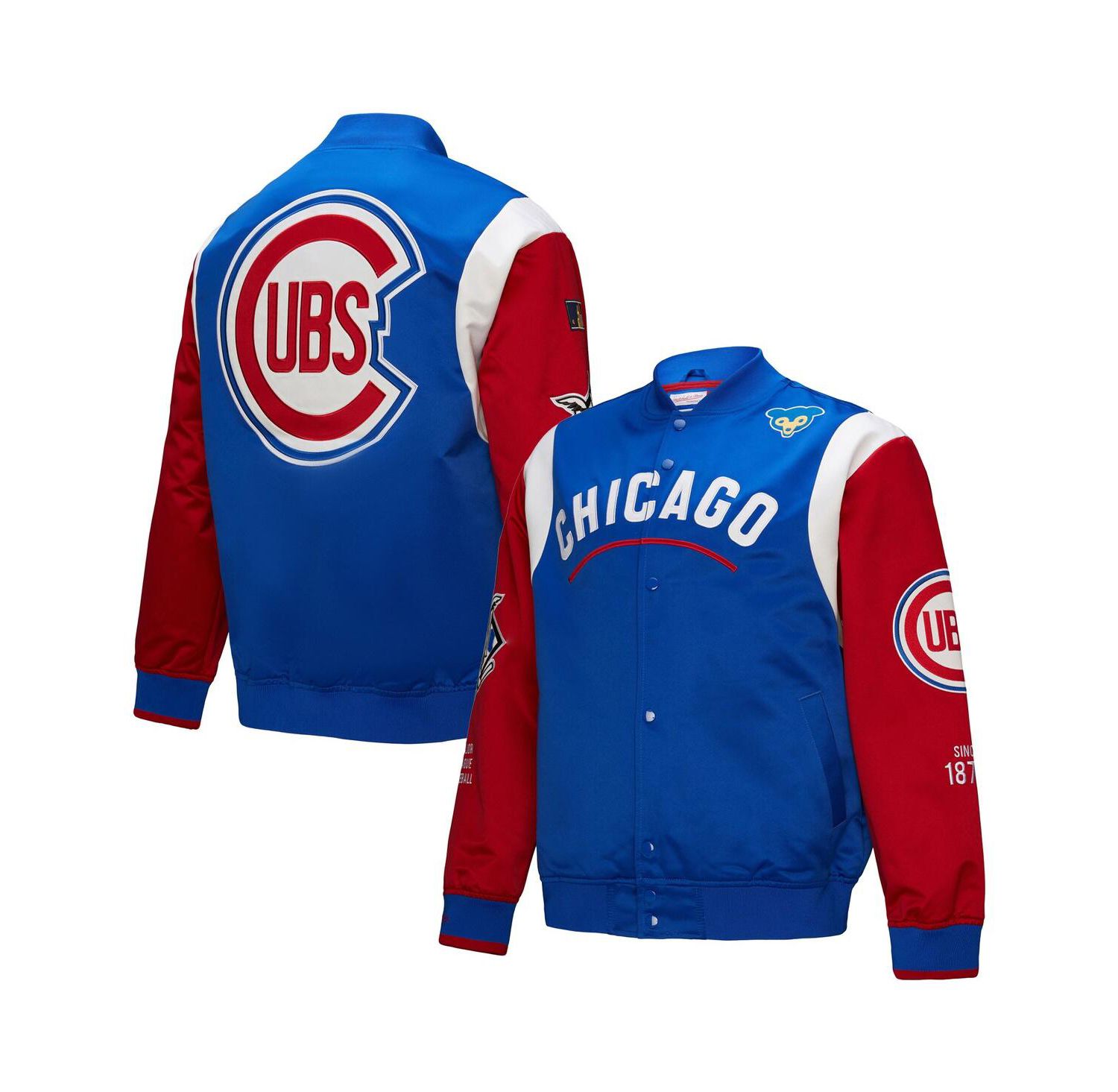 Men's Royal/Red Chicago Cubs Cooperstown Collection Team Origins Satin Full-Snap Jacket