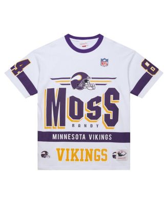 Men's Randy Moss White Minnesota Vikings Name Number Team Origins Vintage Logo T-Shirt