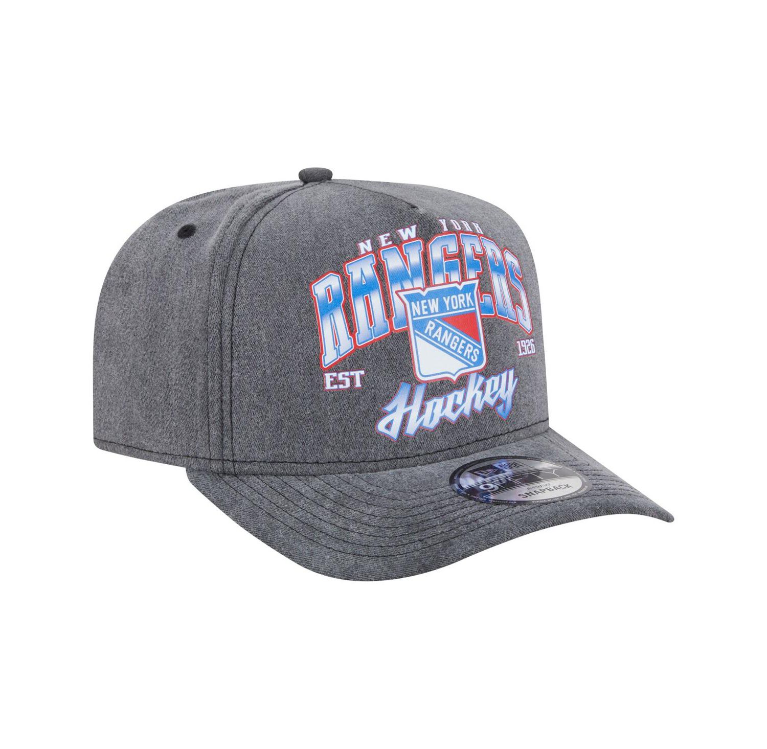 Men's Charcoal New York Rangers Throwback Washed A-Frame Pre-Curved 9FIFTY Snapback Hat