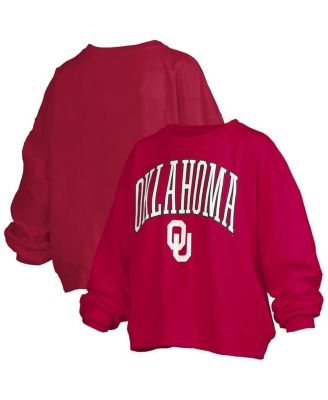 Pressbox - Women's Crimson Oklahoma Sooners Janise Arch Over Logo Waist Length Oversized Pullover Sweatshirt