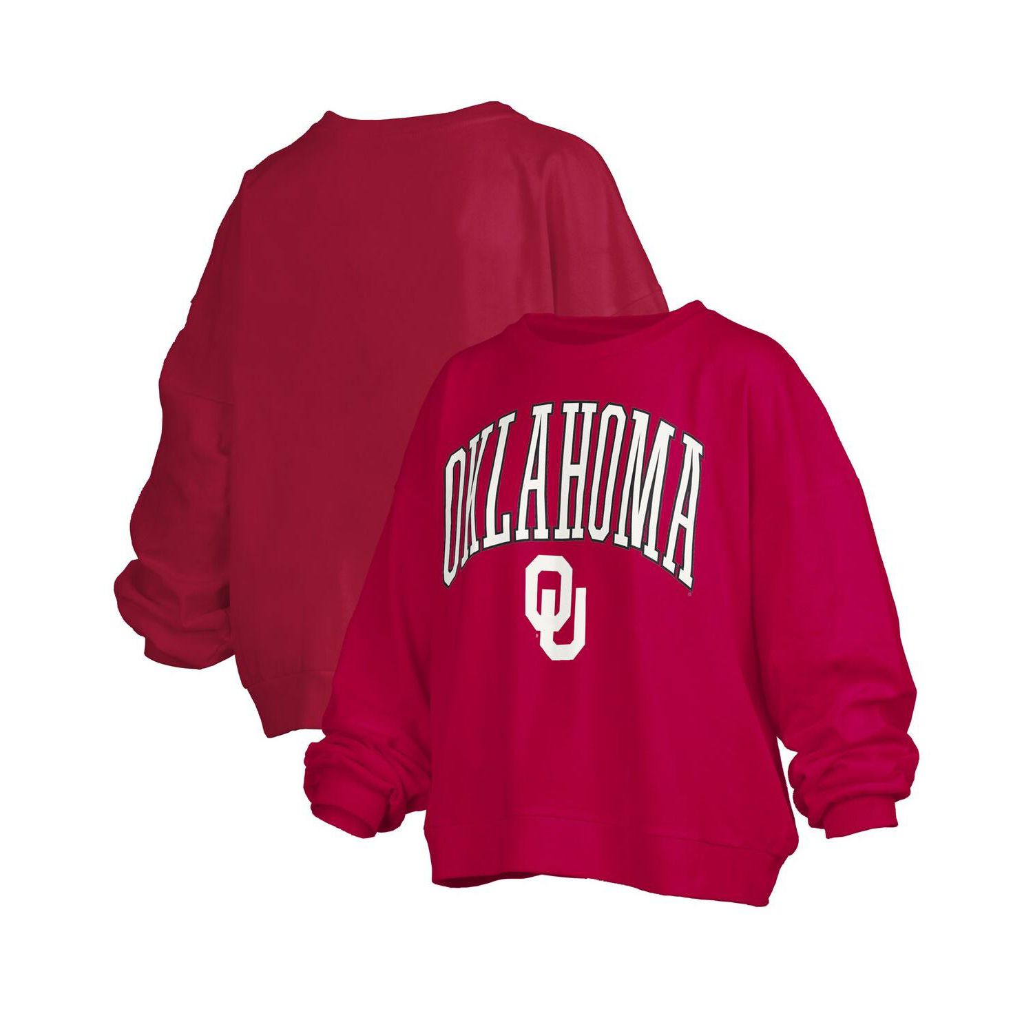 Women's Crimson Oklahoma Sooners Janise Arch Over Logo Waist Length Oversized Pullover Sweatshirt