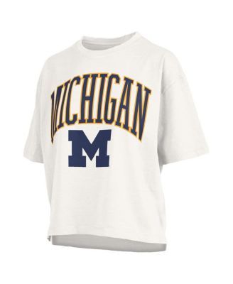 Women's White Michigan Wolverines Nelson Arch Over Logo Waist Length Oversized Slub T-Shirt