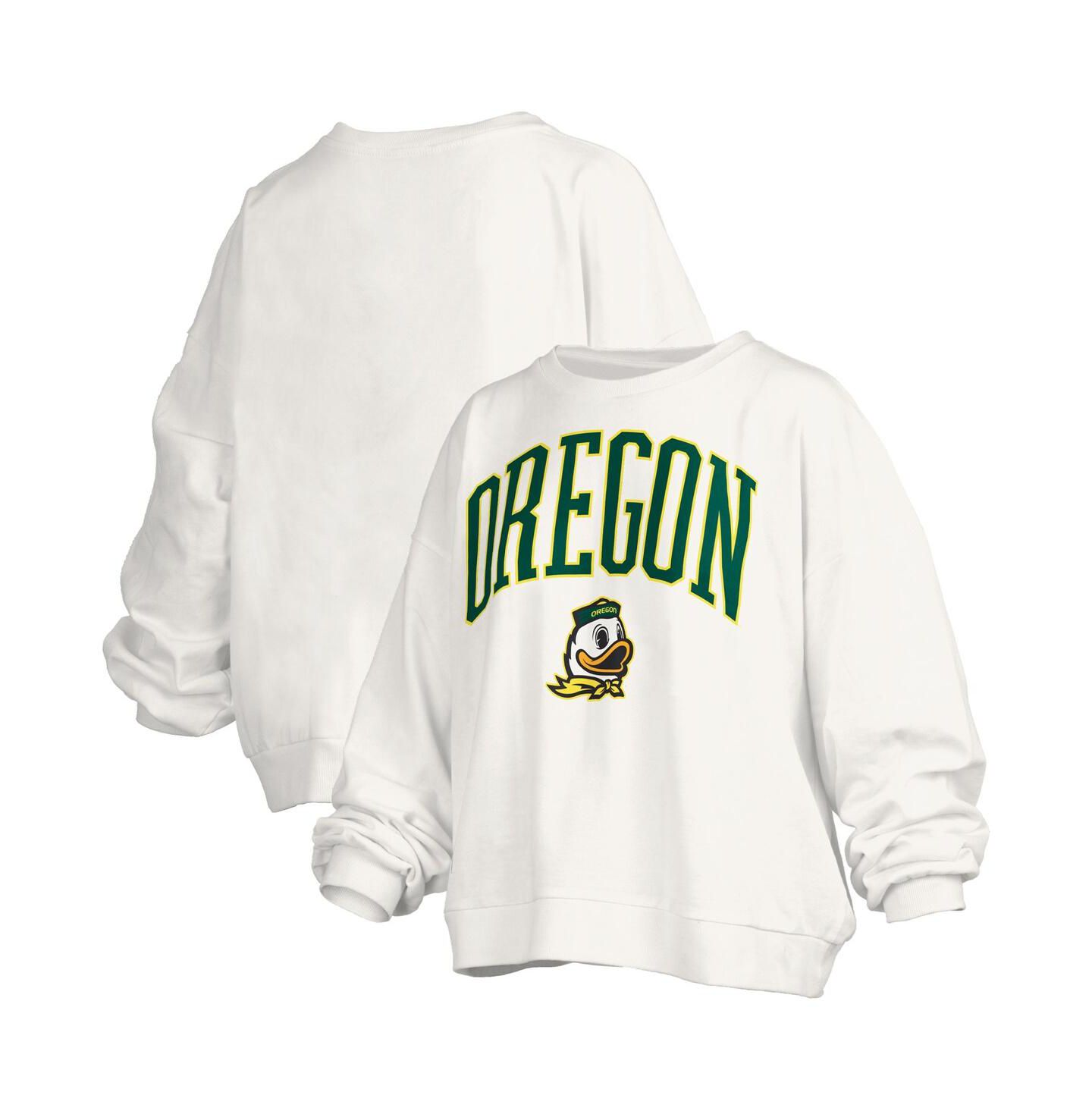 Женские толстовки Pressbox White Oregon Ducks Janise Arch Over Logo Waist Length Oversized Pullover — фото 1