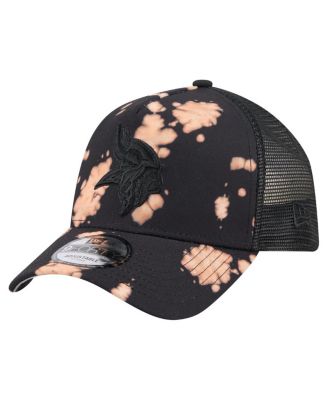 New Era - Men's Black Minnesota Vikings Bleached A-Frame 9FORTY Trucker Adjustable Hat