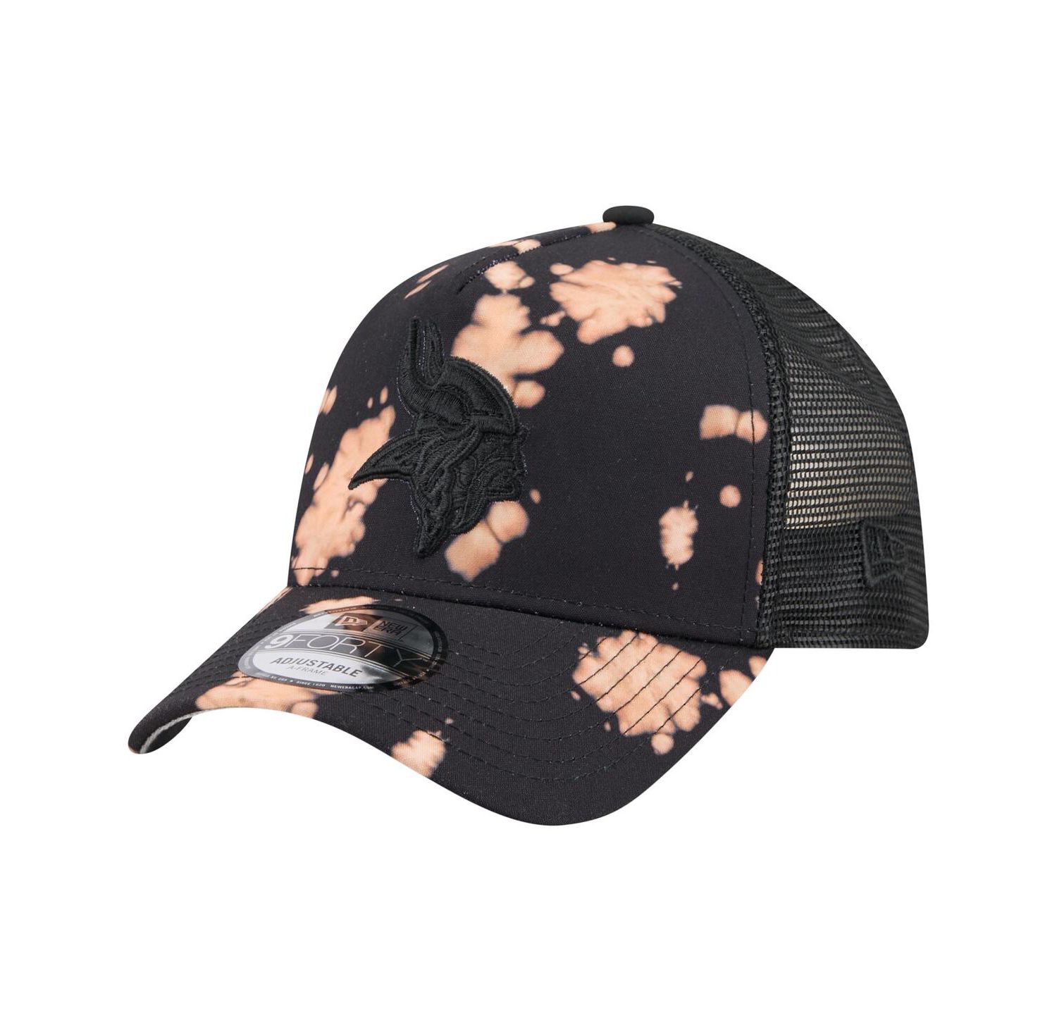 Men's Black Minnesota Vikings Bleached A-Frame 9FORTY Trucker Adjustable Hat