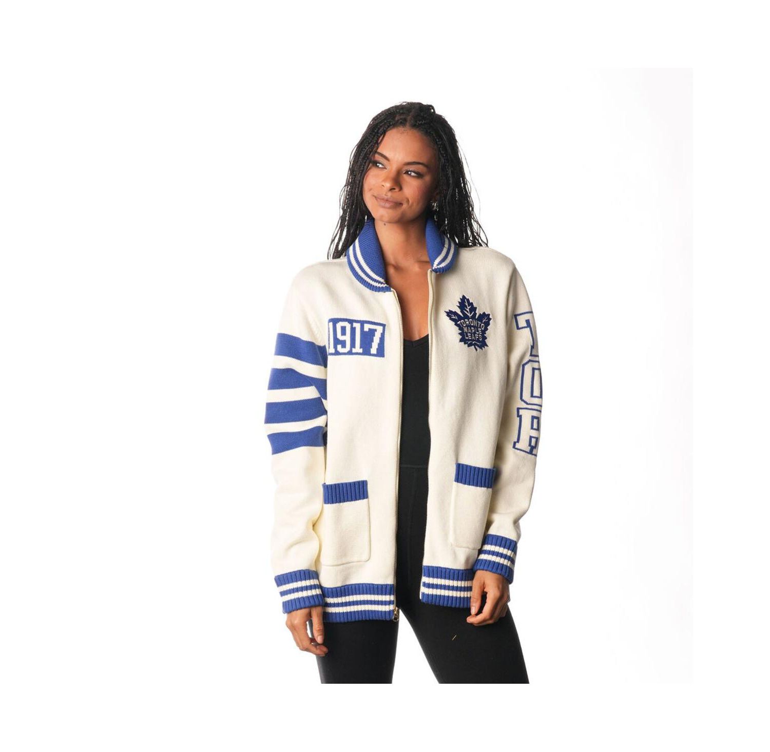 Men's and Women's Cream Toronto Maple Leaf's Jacquard Full-Zip Sweater
