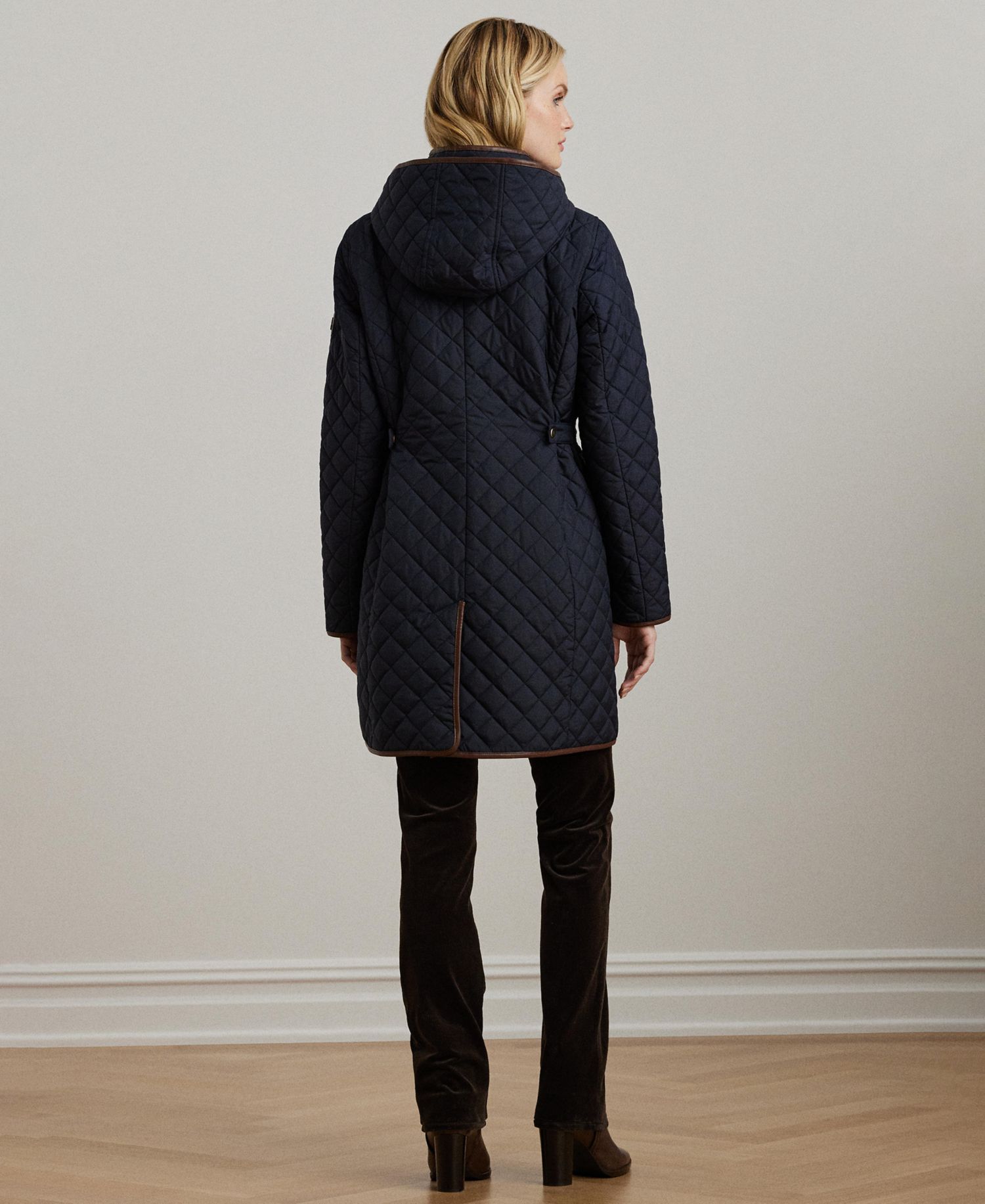 Petite Hooded Quilted Faux-Suede-Trim Coat