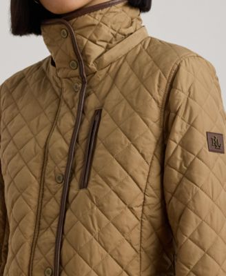 Petite Hooded Quilted Faux-Suede-Trim Coat