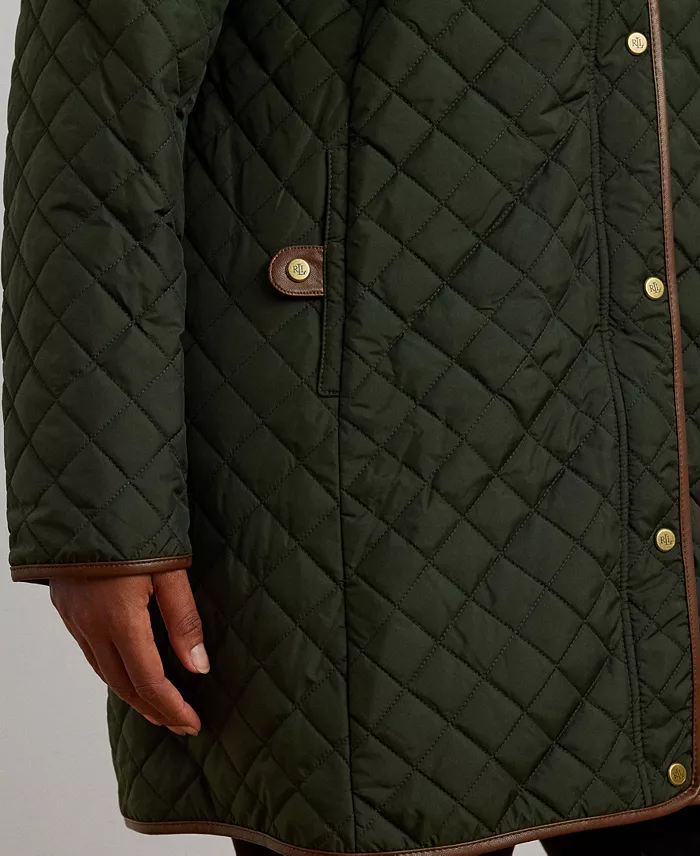 Plus Size Hooded Quilted Faux-Suede-Trim Coat - thumbnail 8