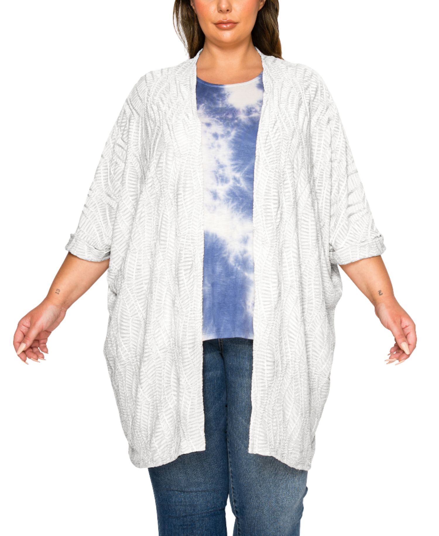 Plus Size Spiral Wave Texture Dolman Cardigan Sweater