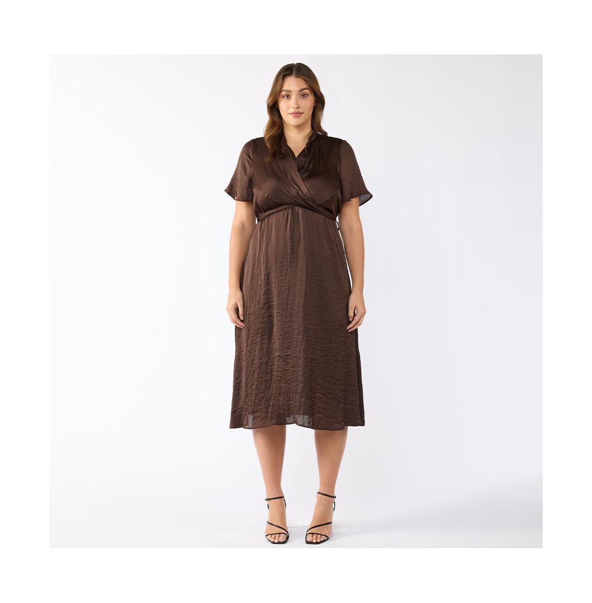 Mirage Oasis Satin Wrap Dress - Chocolate
