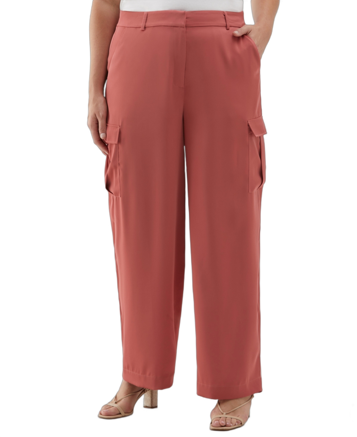 Plus Size Shine Wide Leg Cargo Pants - Dusty Cedar