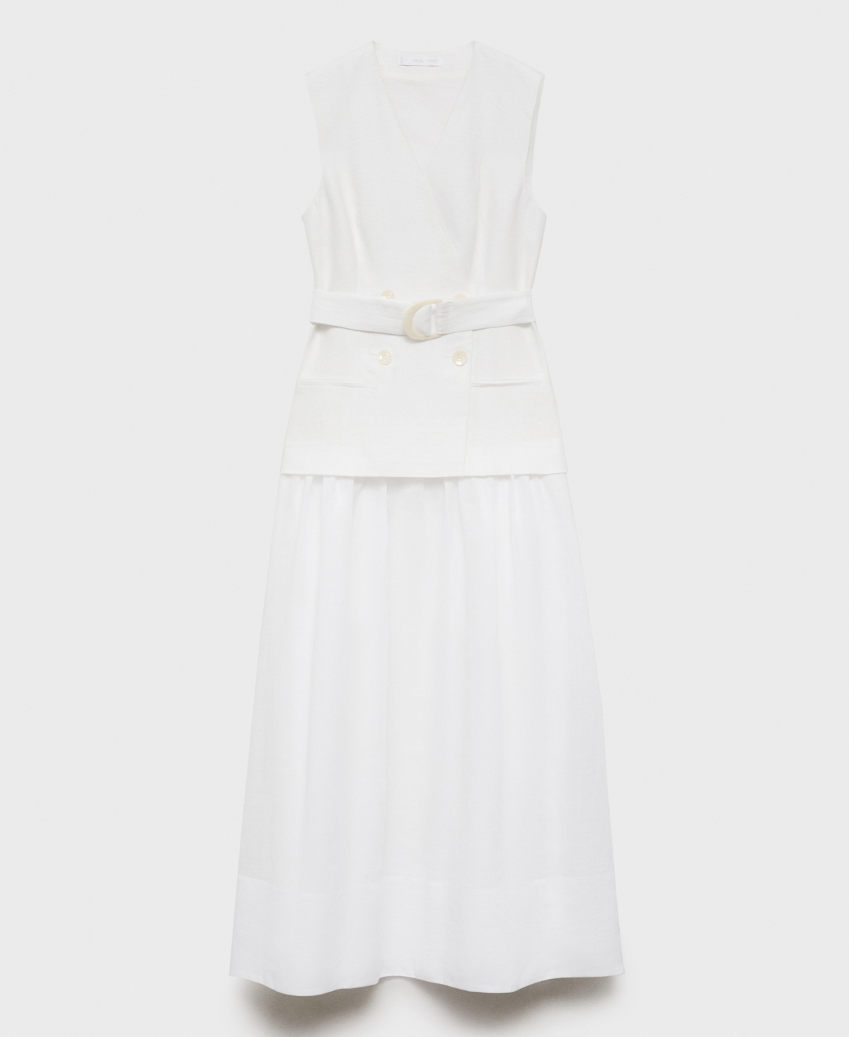 Mango Mariona Sleeveless Belted Linen Maxi Dress In White