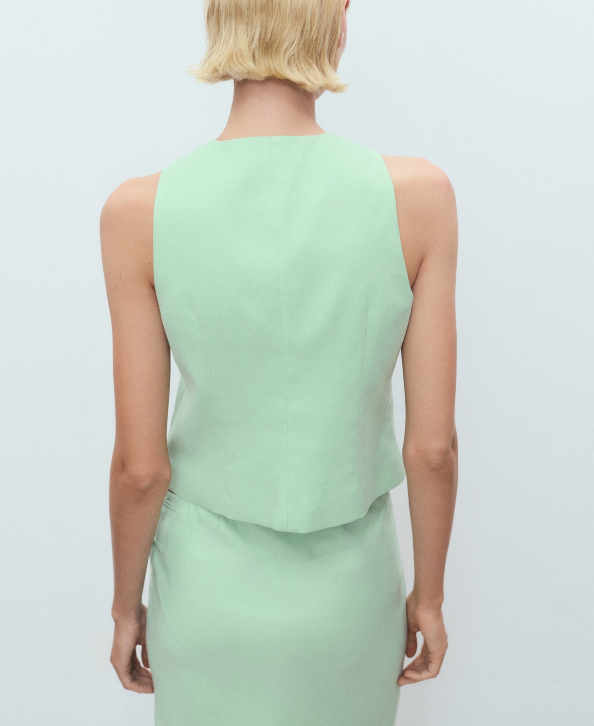 Mango Linen-blend Suit Waistcoat Pastel Green In Green