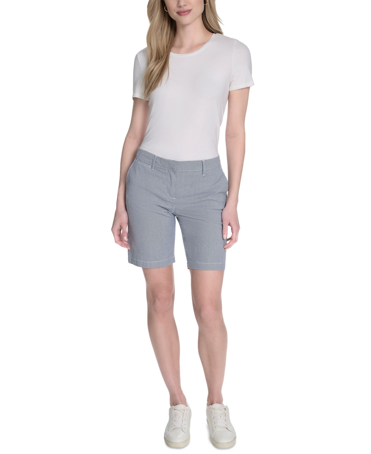 Женские шорты Nautica Striped Riviera Mid-Rise, цвет: Синий / Белый — фото 4