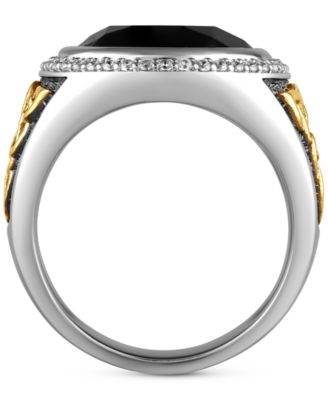 Men's Onyx & Diamond (3/8 ct. t.w.) Halo Ring in Sterling Silver & 14k Gold-Plate